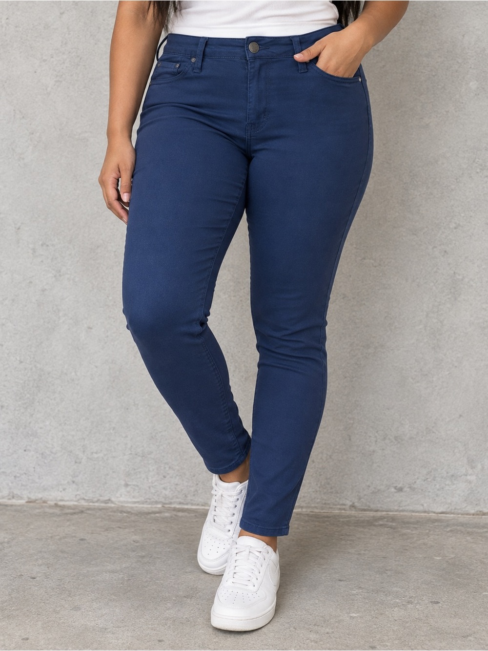 YMI Womens Hyperstretch Forever Color Mid Rise Skinny Pants Navy XL